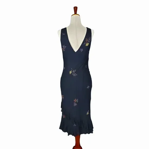 Y2k Sue Wong Silk Fairycore Beaded Bias Cut Midi Dress Vintage - Size 6